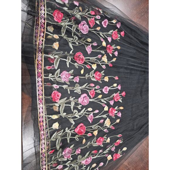 Mlle Gabrielle Floral Embroidered Tulle Sheer Mesh Balletcore Skirt Size XL - Picture 2 of 9
